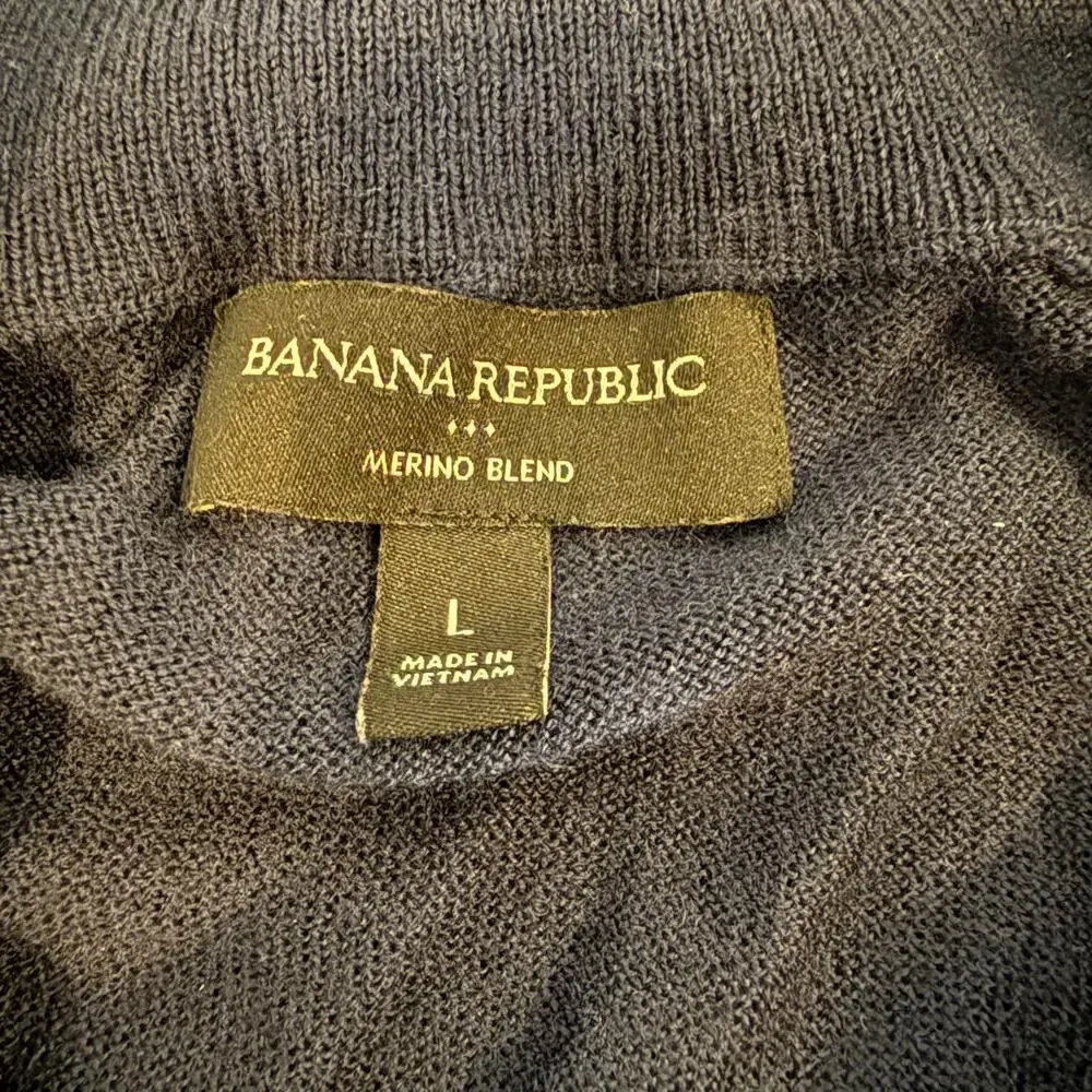 Banana Republic Factory Men's Navy Merino Wool‎ Blend Half Zip Sweater - Large